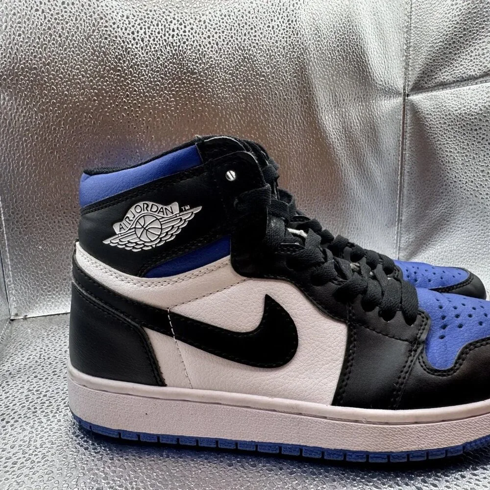 Size 7 - Nike Air Jordan 1 Retro High OG White Black‎ Blue Mens Athletic Sneaker